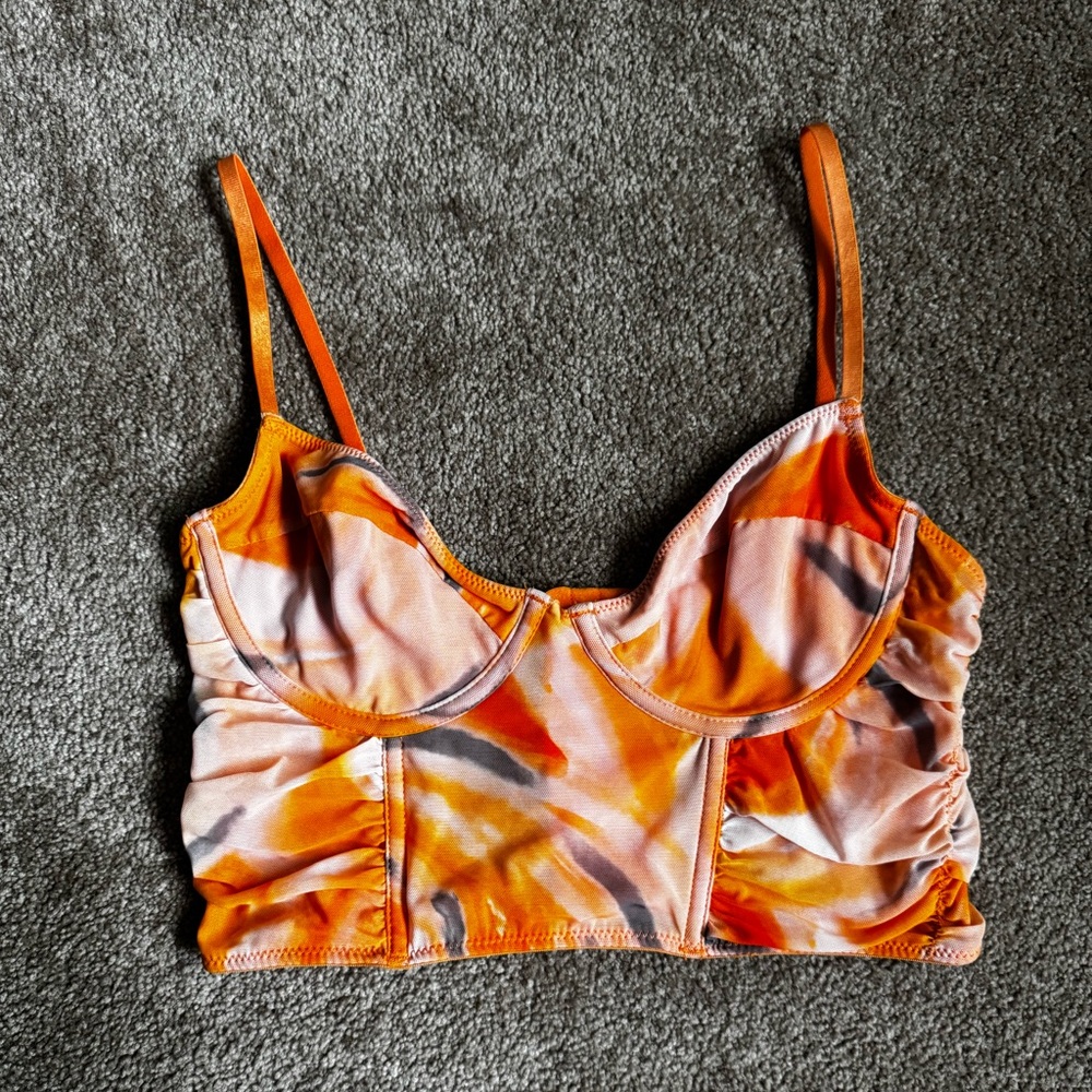 orange and brown corset top